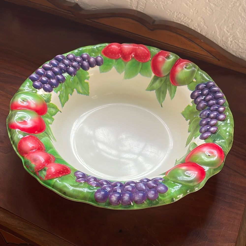 Vintage 1980's Leisure Time by Ullman Serving Bowl Embossed with Summer Fruit